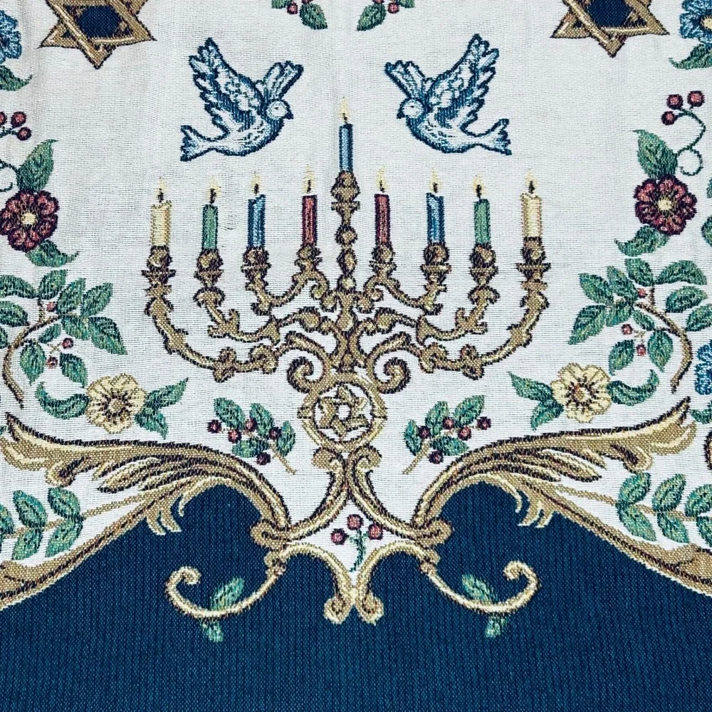 Goodwin Weavers Hanukkah Menorah Judaica Throw Blanket Woven Tapestry USA Made